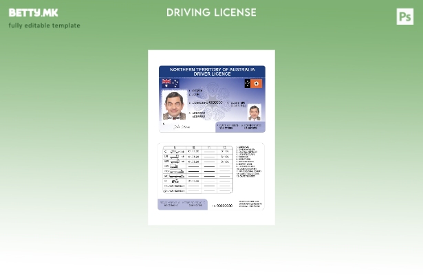 Модерен стил шаблон за возачка дозвола од Северната Територија на Австралија